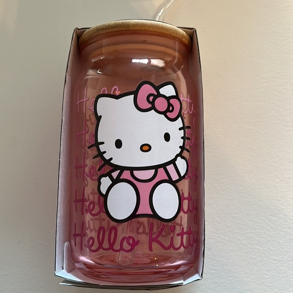 Hello Kitty Glass Tumbler w/Glass Straw 16 Oz NIB - Picture 3 of 4